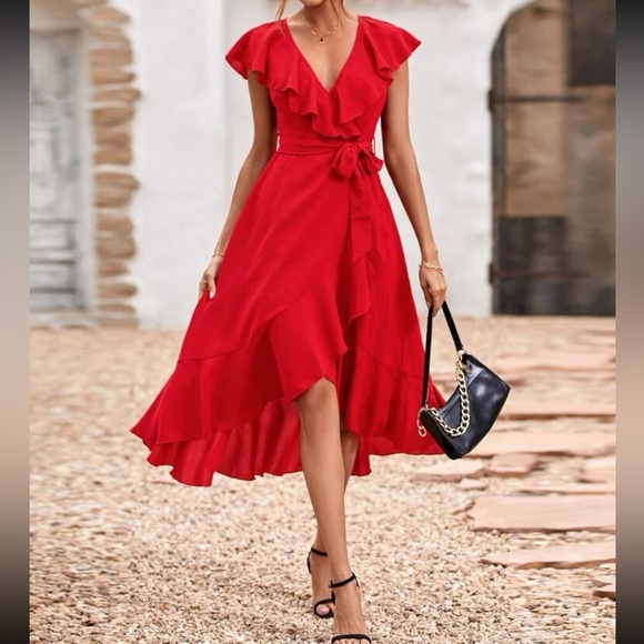 Boho rust brown hem belted midi dress